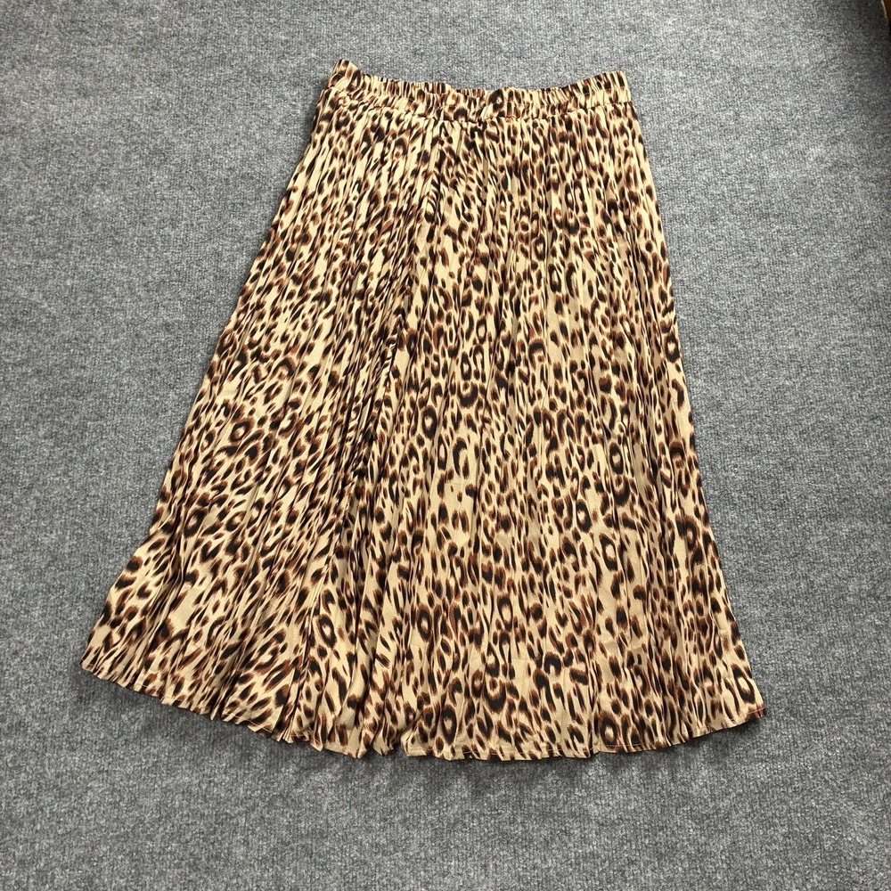 Pleated Leopard Print Skirt Elastic Waist Cheetah Animal Print Sz Large
